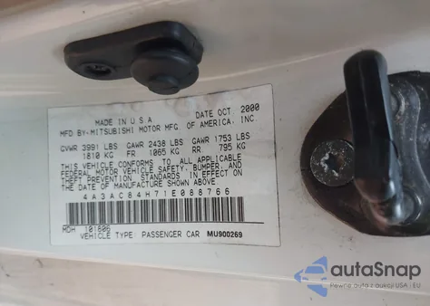 2001 Mitsubishi Eclipse Gt z USA, uszkodzony, nr VIN 4A3AC84H71E088766